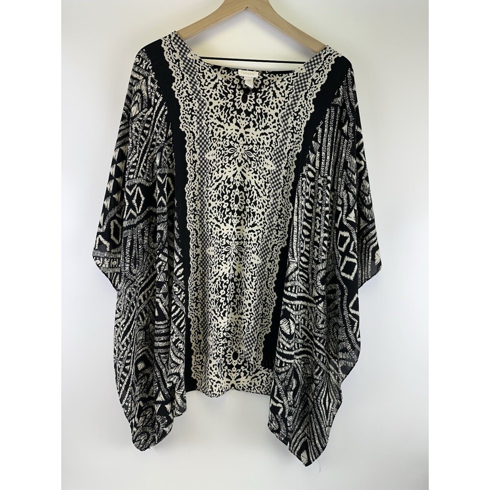 Chico's Black & White Printed Poncho Tunic